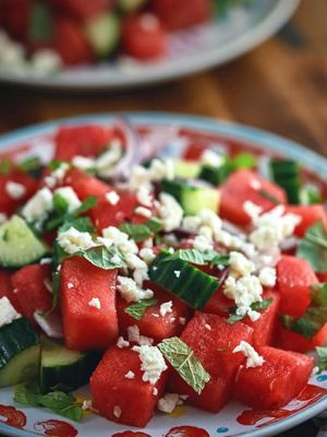 Wassermelonen-Gurken-Salat mit Feta und Minze