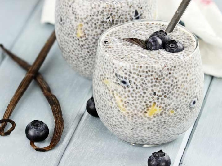 Chia-Samen mit Mango und Heidelbeeren - lowcarbrezepte.org