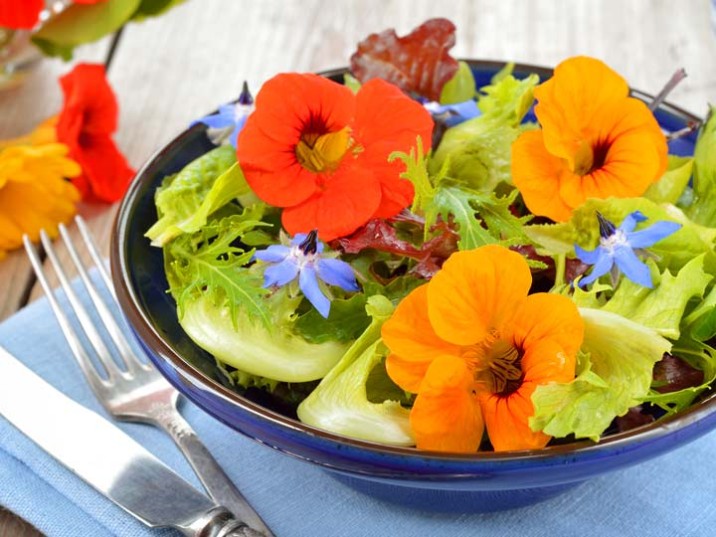 Leichter Sommersalat mit essbaren Blüten - lowcarbrezepte.org