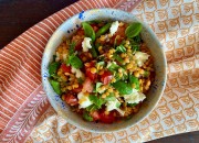 Linsensalat mit Tomate und Mozzarella und Spargel