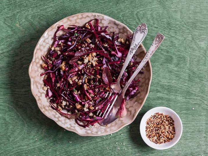 Vitaler Rotkohlsalat mit Nüssen und Samen Vitaler Rotkohlsalat mit Nüssen und Samen