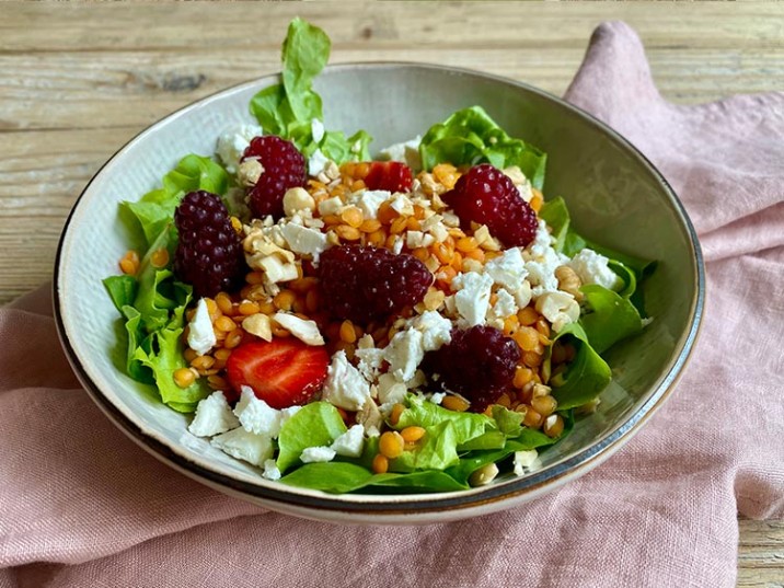 Vitalsalat mit Himbeeren und roten Linsen Vitalsalat mit Himbeeren und roten Linsen