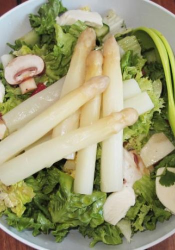 Low Carb Spargel auf Salat mit Mozzarella