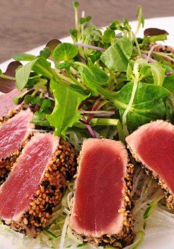 Thunfischfilet mit Konjak Nudeln und Salat