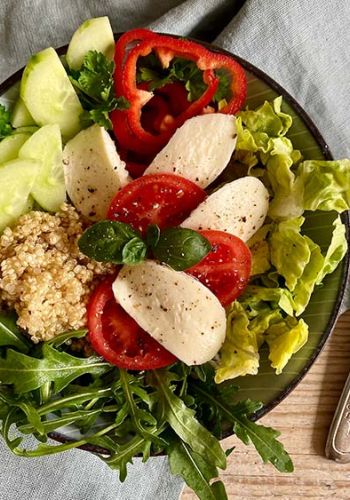 Salatbowl mit Tomate, Mozzarella und Rucola