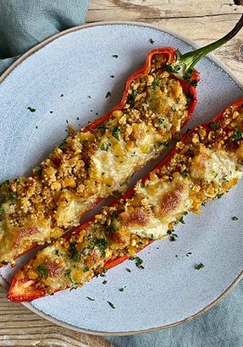 Gefüllte Paprika mit Pilzen, Quinoa und Linsen
