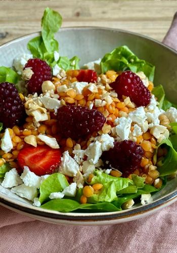 Vitalsalat mit Himbeeren und roten Linsen
