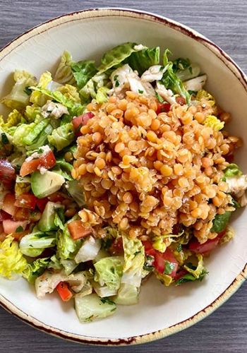 Schneller Linsensalat mit roten Linsen